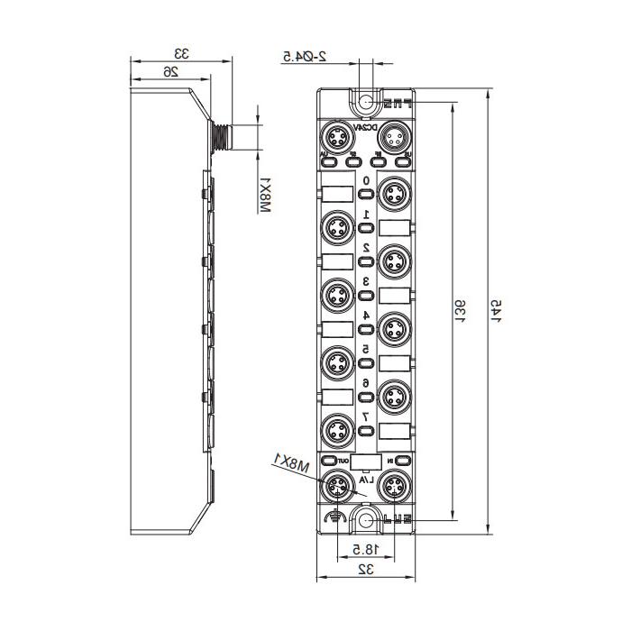 M8 interface, multi-protocol bus module, 8DI/DO adaptive configuration, NPN, 007EA3