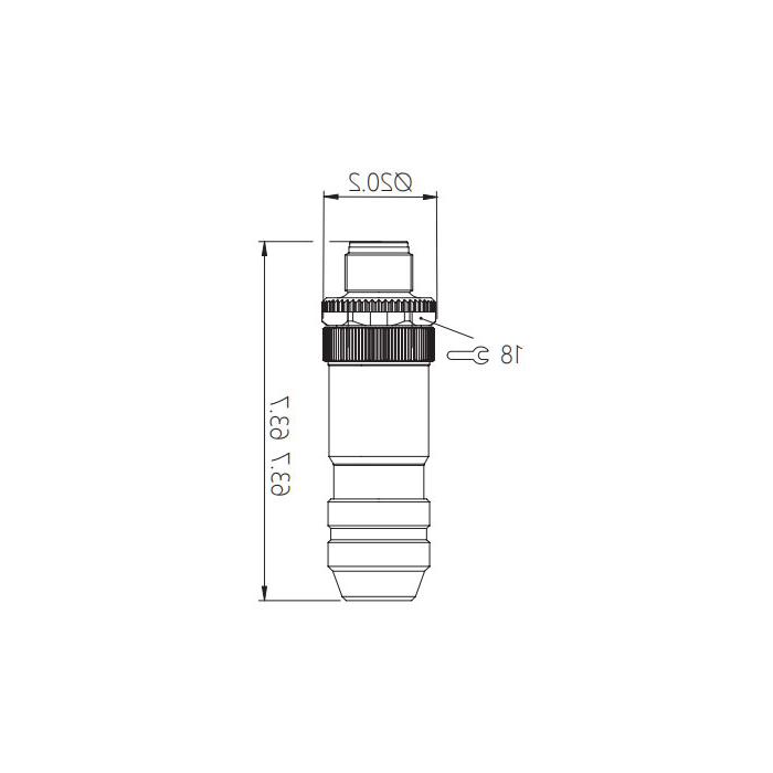 M12 5Pin, straight male, screw connection, metal shield, 64F521